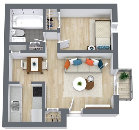 Floor plan for 1 bed, 1 bath, 504 sqft